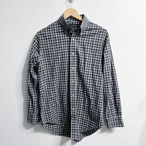 POLO Ralph Lauren Plaid Button Down Dress Shirt Medium Large Navy Blue